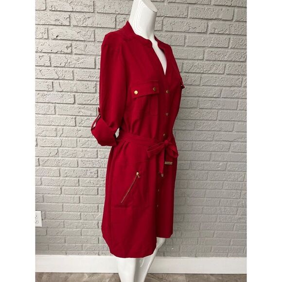 Shargano Red Utility Dress With Gold Tone Hardware Size 12 - Picture 6 of 11